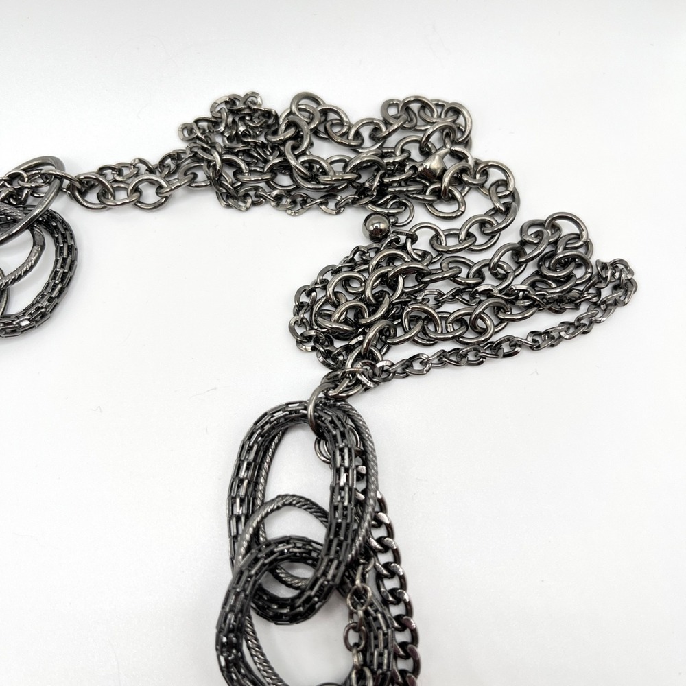 Premier Designs Gunmetal Multilayer Chain Necklace with Intricate Oval Links 36" - Picture 10 of 14